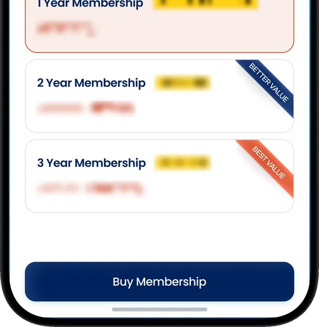 The in-app membership sheet, offering one, two and three year memberships with multi-year savings and a buy button
